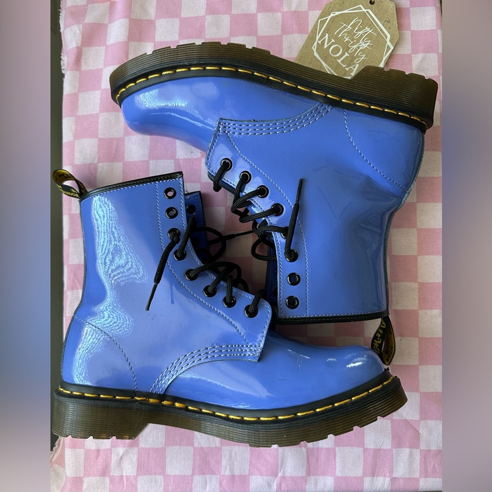 Dr Martens Air Wair 1460 Patent Leather Combat Dusty Blue Periwinkle Women sz 8